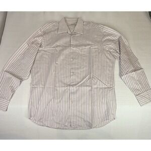 Poggiani 1958 Italy Striped Dress Shirt 16 Lavender Beige Cotton Italian Classic